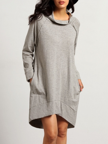 Grey Long Sleeve High Neck Dress