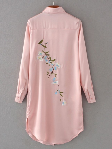 Pink Embroidered Back Slit Side Shirt Dress