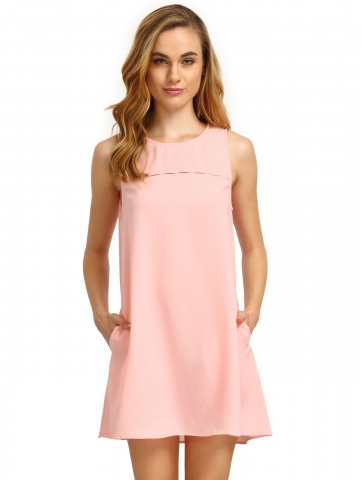 Pink Concert Sleeveless Pockets Casual Dress