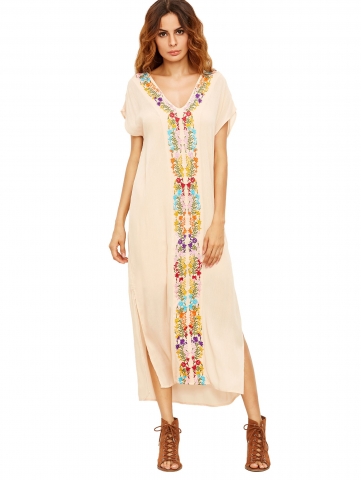 Placement Print Split Side Maxi Dress