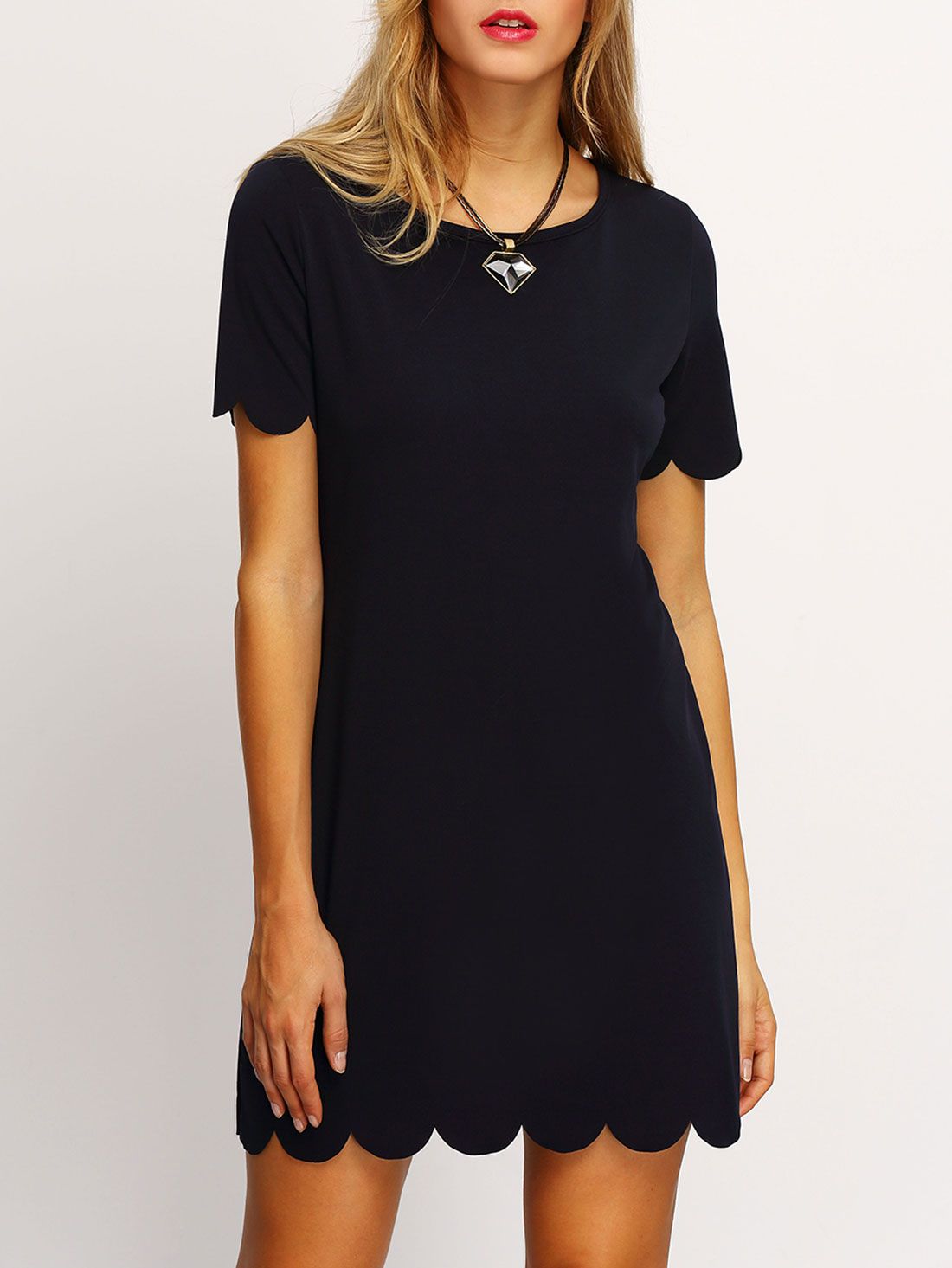 Black Scalloped Hem Keyhole Dress