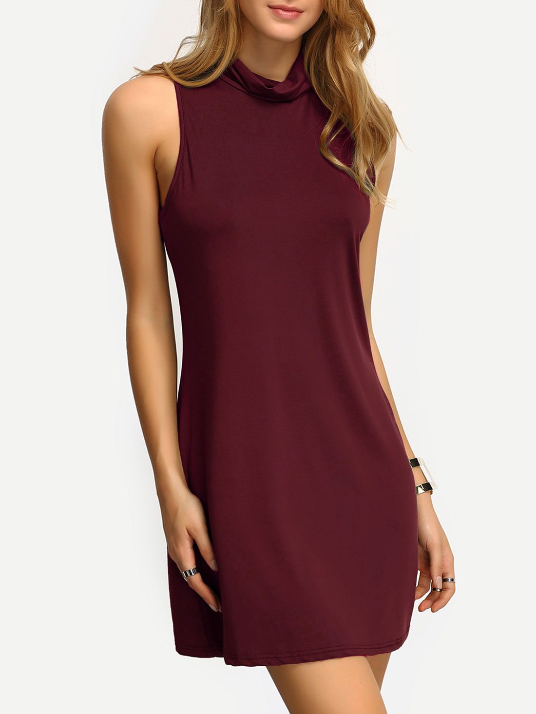 Burgundy High Neck Tank Dress