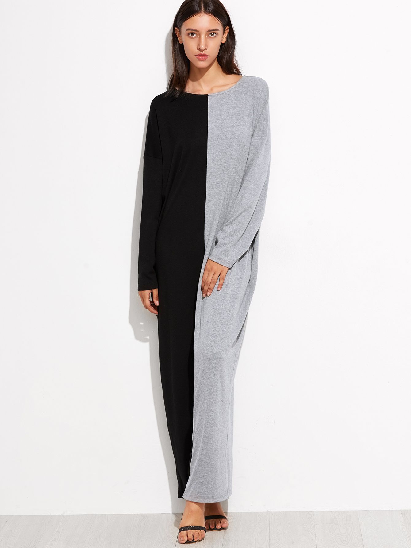 Contrast Dolman Sleeve Cocoon Maxi Dress